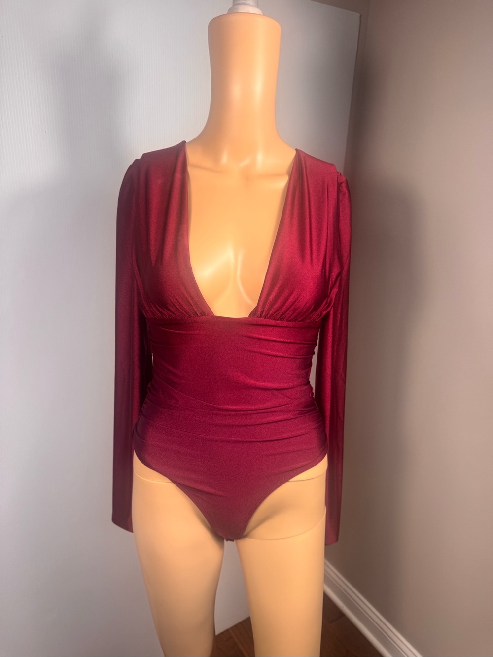 NWT Burgundy Deep Plunge Long Sleeve Bodysuit ❤️ - Picture 3 of 5